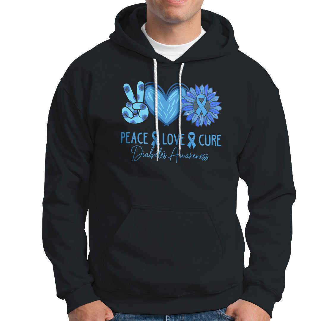 Peace Love Cure Blue Ribbon Sunflower Diabetes Awareness Hoodie - Wonder Print Shop