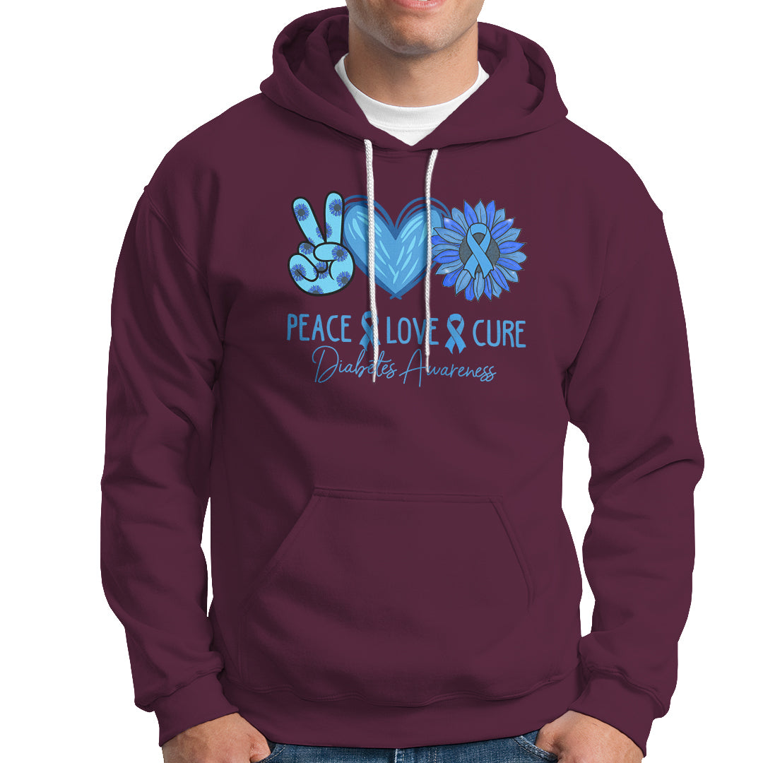 Peace Love Cure Blue Ribbon Sunflower Diabetes Awareness Hoodie - Wonder Print Shop