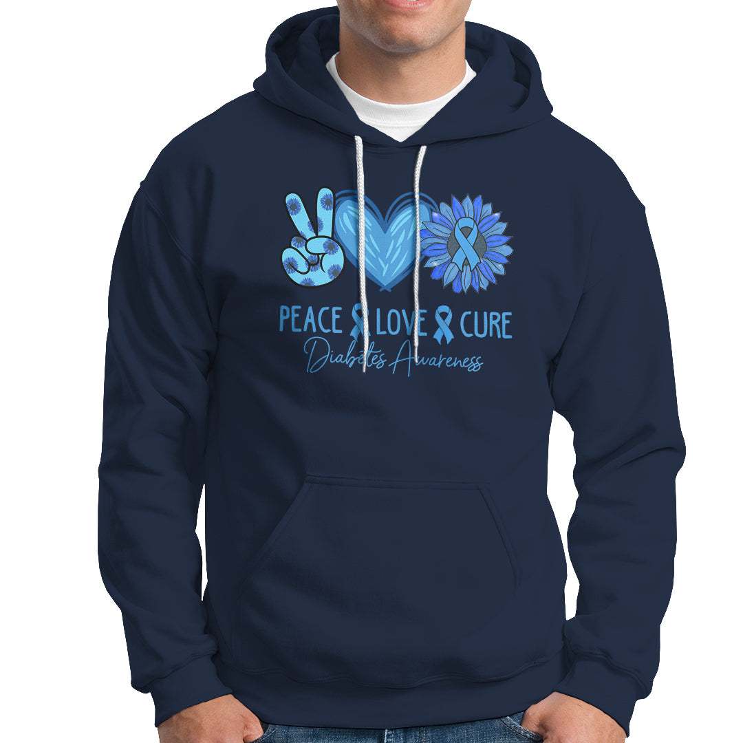 Peace Love Cure Blue Ribbon Sunflower Diabetes Awareness Hoodie - Wonder Print Shop