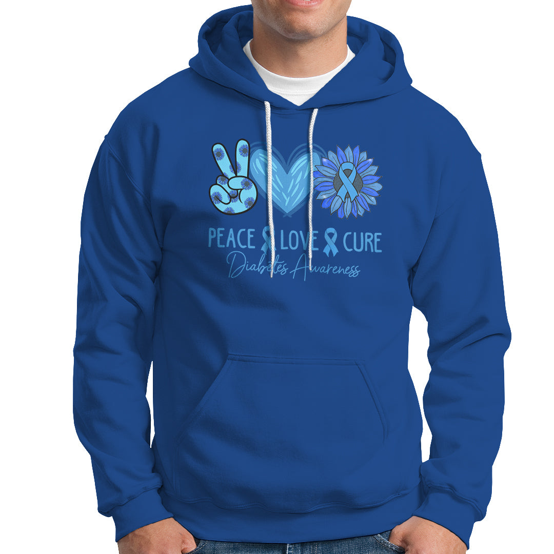 Peace Love Cure Blue Ribbon Sunflower Diabetes Awareness Hoodie - Wonder Print Shop