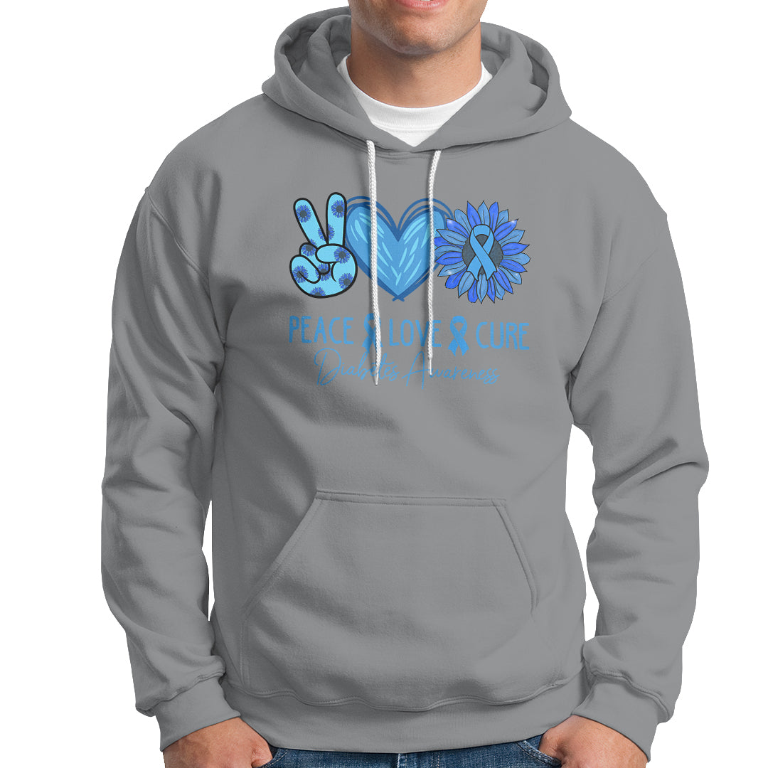 Peace Love Cure Blue Ribbon Sunflower Diabetes Awareness Hoodie - Wonder Print Shop
