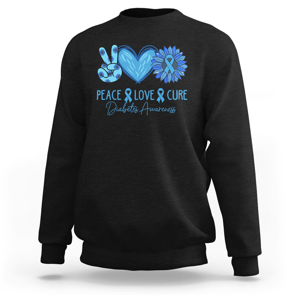 Peace Love Cure Blue Ribbon Sunflower Diabetes Awareness Sweatshirt - Wonder Print Shop