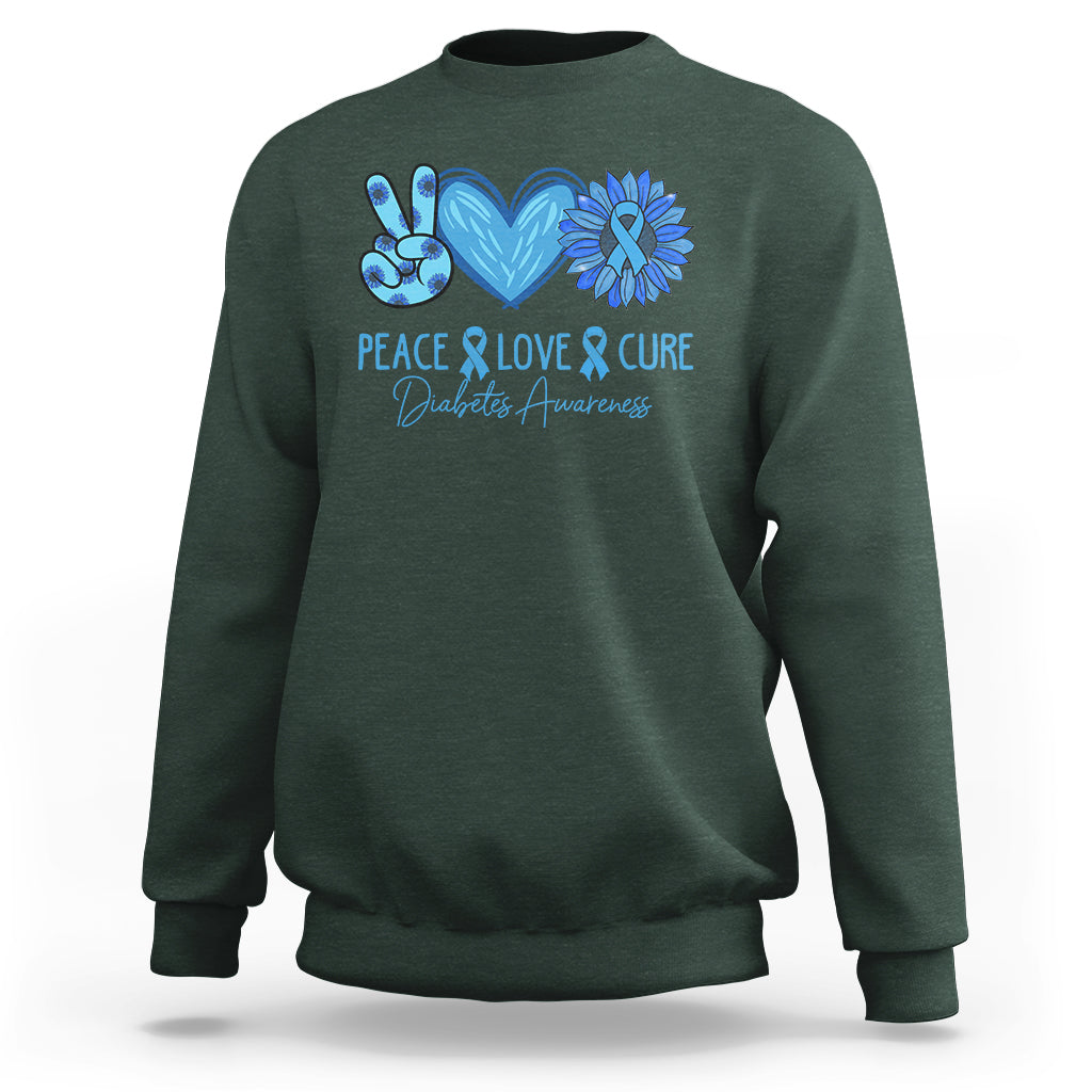 Peace Love Cure Blue Ribbon Sunflower Diabetes Awareness Sweatshirt - Wonder Print Shop