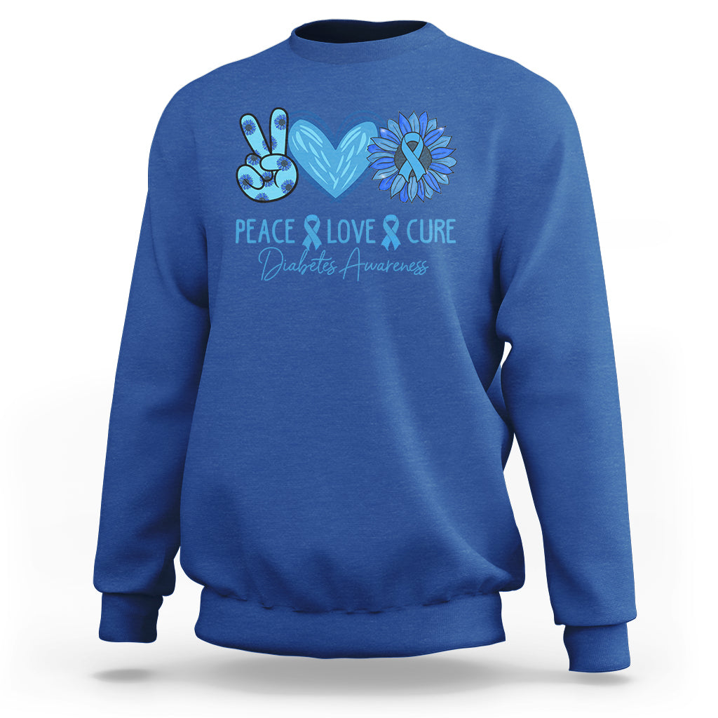 Peace Love Cure Blue Ribbon Sunflower Diabetes Awareness Sweatshirt - Wonder Print Shop