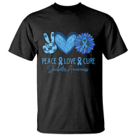 Peace Love Cure Blue Ribbon Sunflower Diabetes Awareness T Shirt - Wonder Print Shop