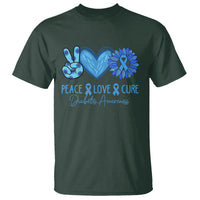 Peace Love Cure Blue Ribbon Sunflower Diabetes Awareness T Shirt - Wonder Print Shop