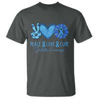Peace Love Cure Blue Ribbon Sunflower Diabetes Awareness T Shirt - Wonder Print Shop