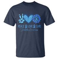 Peace Love Cure Blue Ribbon Sunflower Diabetes Awareness T Shirt - Wonder Print Shop