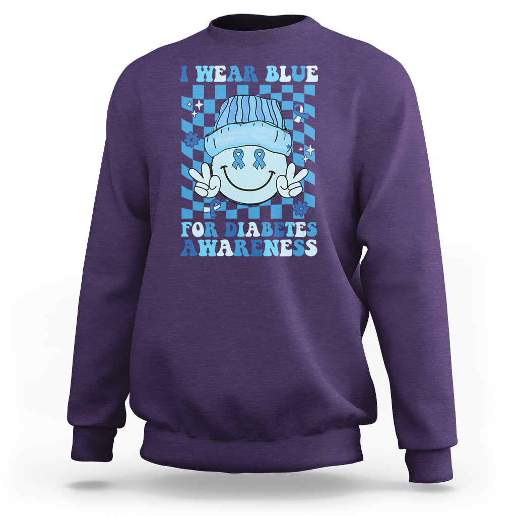 I Wear Blue For Diabetes Awareness Support T1D T2D Diabetics Sweatshirt - Wonder Print Shop