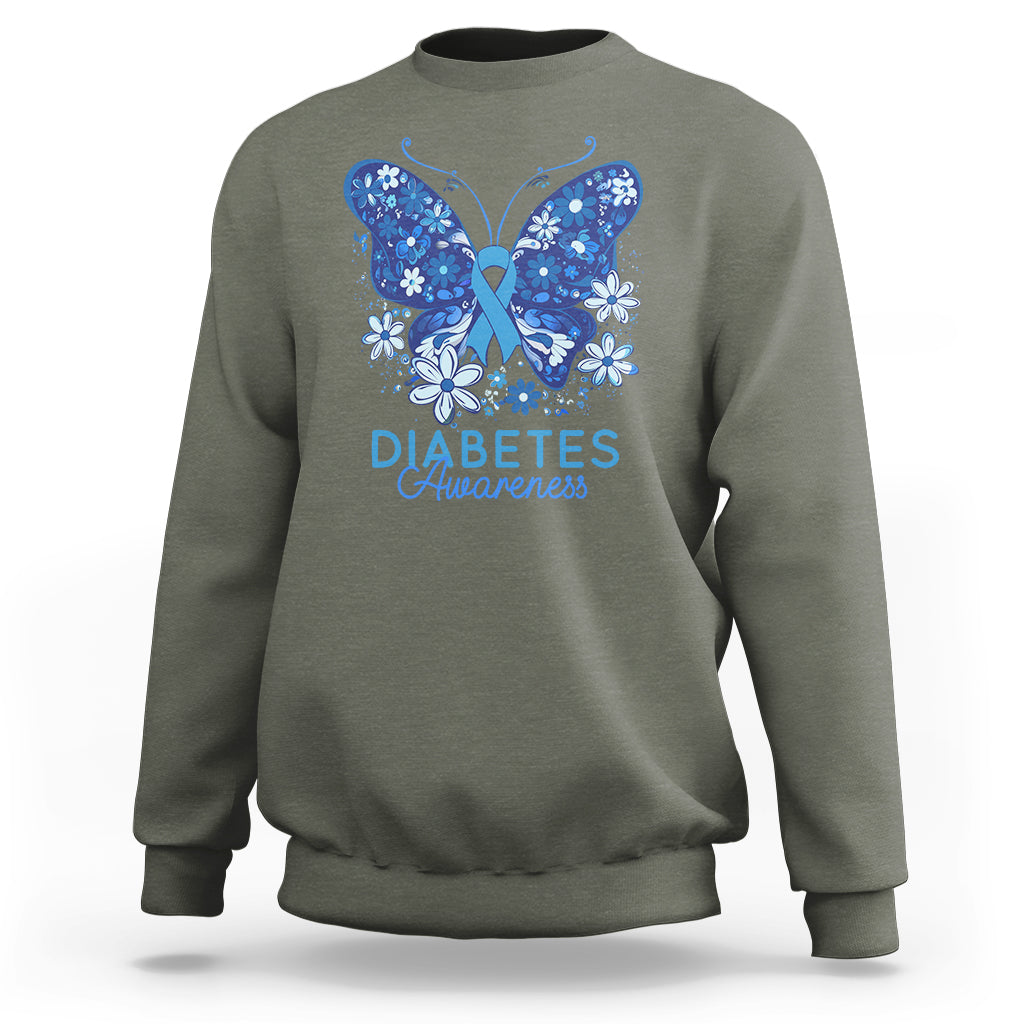 In November We Wear Blue Ribbon Butterfly Diabetes Awareness Sweatshirt - Wonder Print Shop
