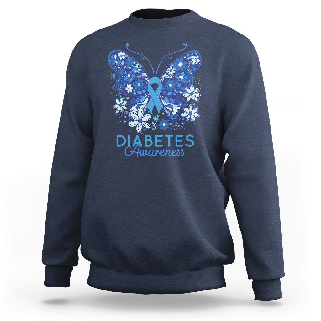 In November We Wear Blue Ribbon Butterfly Diabetes Awareness Sweatshirt - Wonder Print Shop