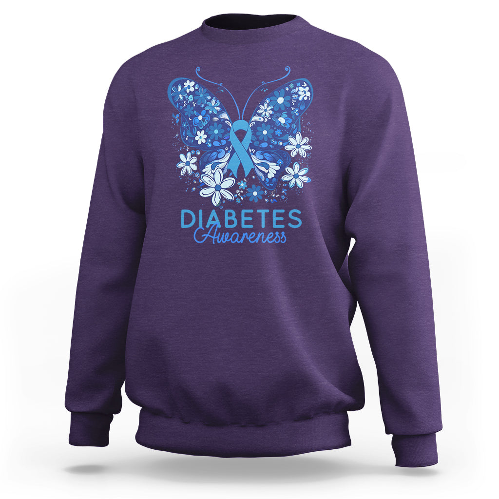 In November We Wear Blue Ribbon Butterfly Diabetes Awareness Sweatshirt - Wonder Print Shop