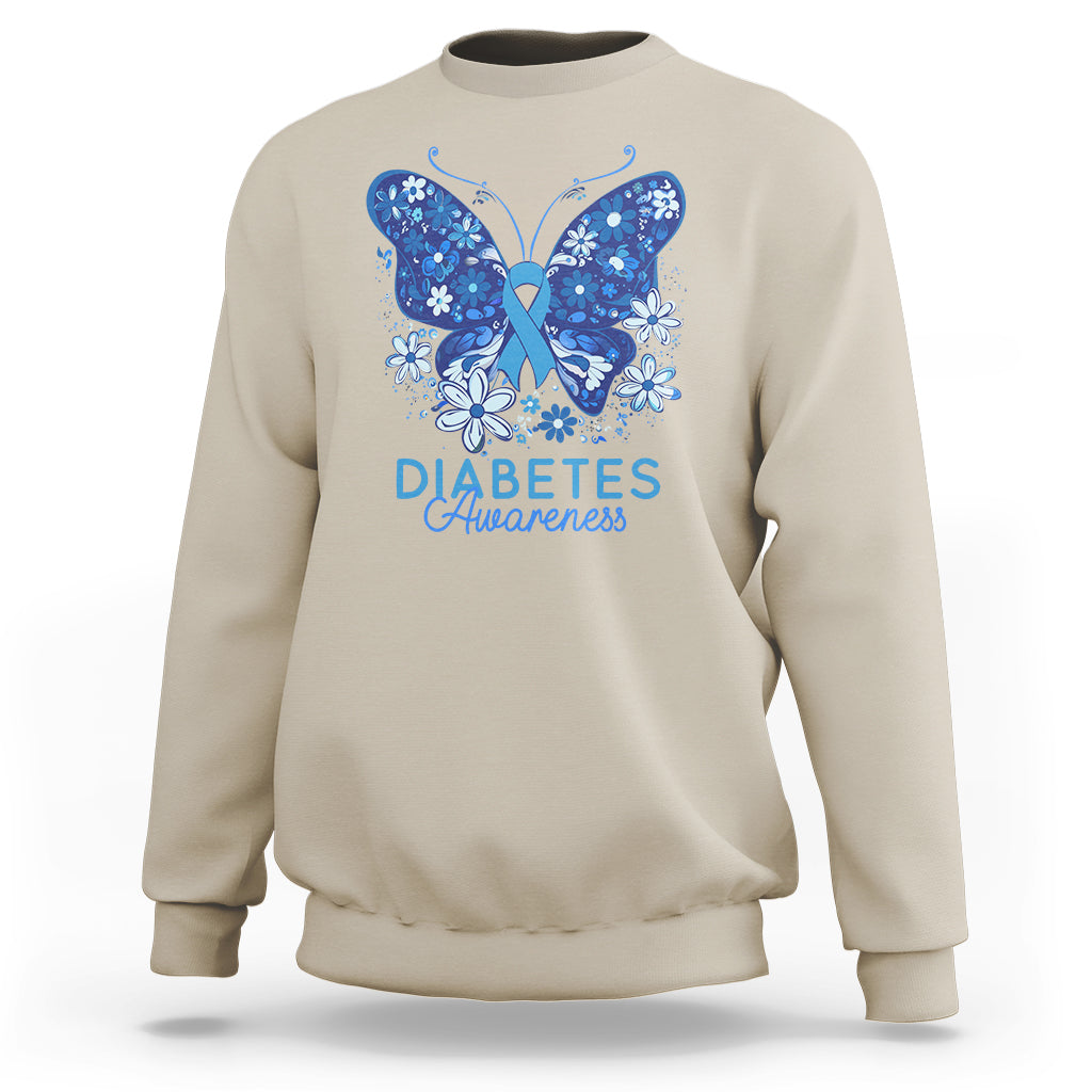 In November We Wear Blue Ribbon Butterfly Diabetes Awareness Sweatshirt - Wonder Print Shop