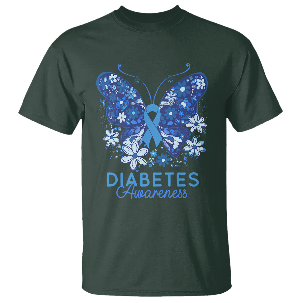 In November We Wear Blue Ribbon Butterfly Diabetes Awareness T Shirt - Wonder Print Shop