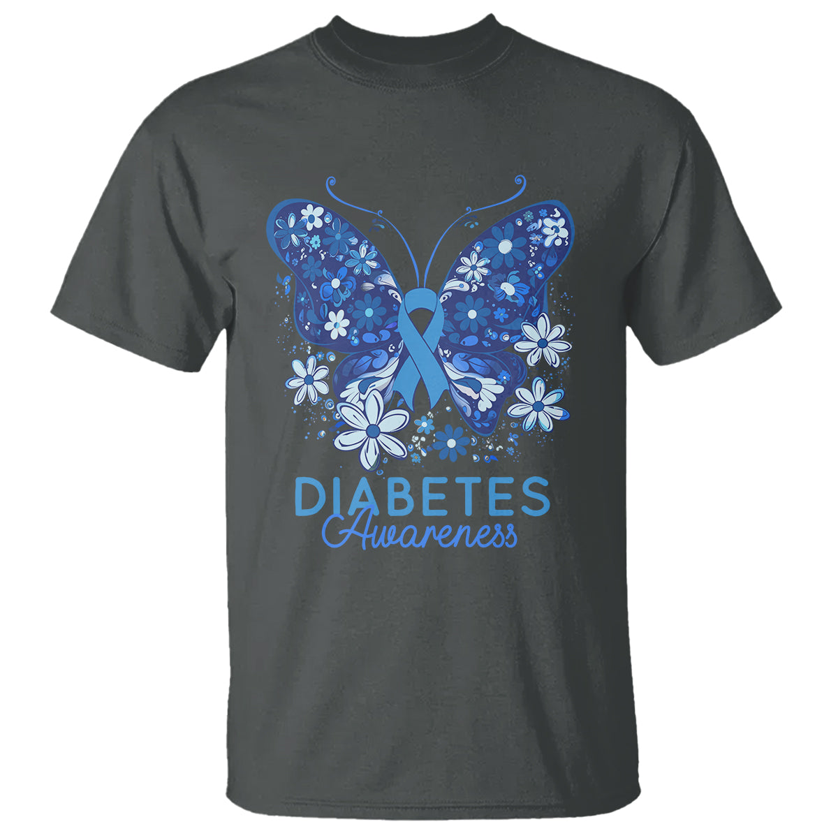 In November We Wear Blue Ribbon Butterfly Diabetes Awareness T Shirt - Wonder Print Shop