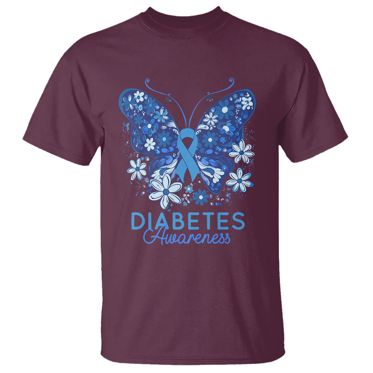 In November We Wear Blue Ribbon Butterfly Diabetes Awareness T Shirt - Wonder Print Shop