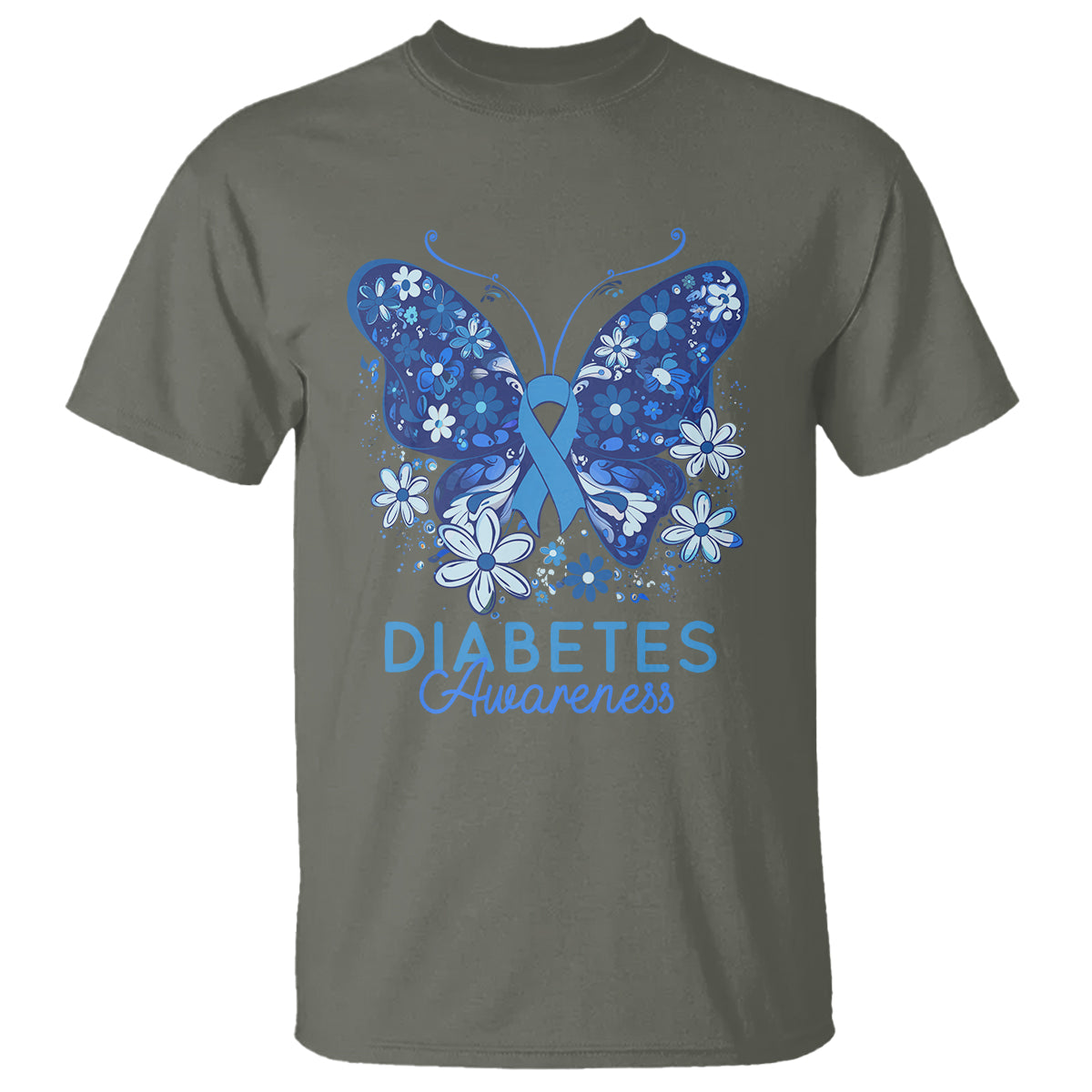 In November We Wear Blue Ribbon Butterfly Diabetes Awareness T Shirt - Wonder Print Shop