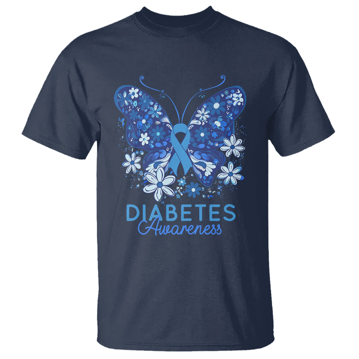 In November We Wear Blue Ribbon Butterfly Diabetes Awareness T Shirt - Wonder Print Shop