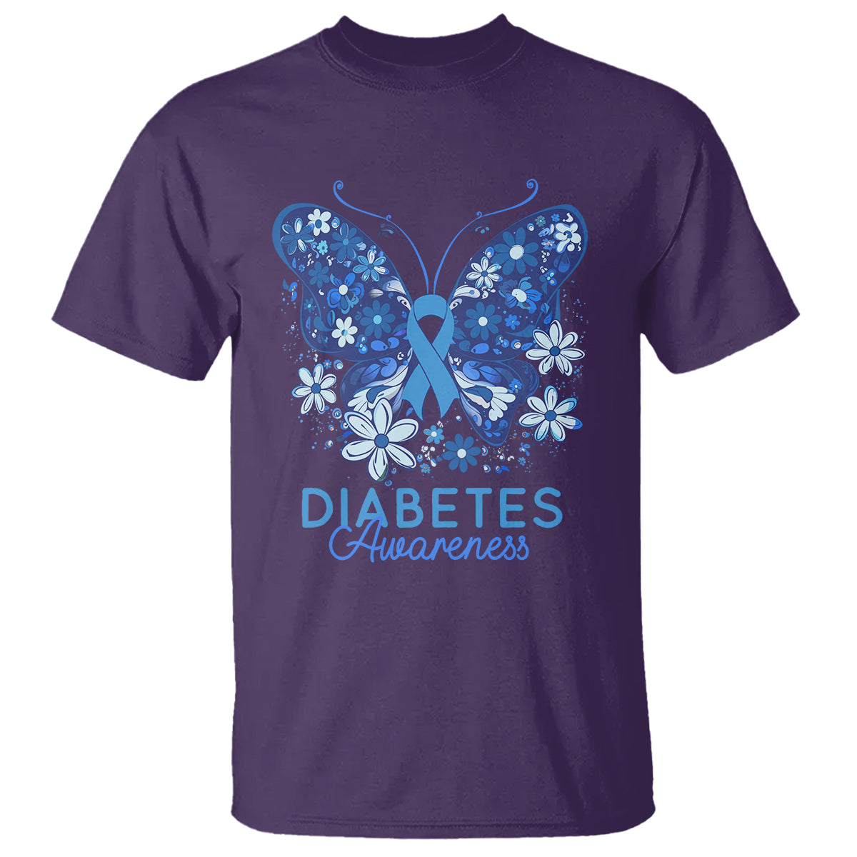 In November We Wear Blue Ribbon Butterfly Diabetes Awareness T Shirt - Wonder Print Shop