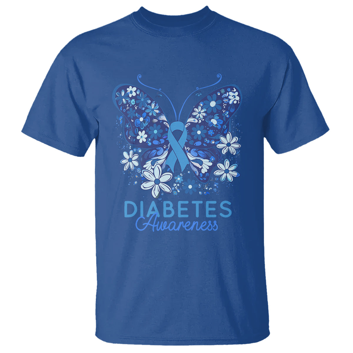 In November We Wear Blue Ribbon Butterfly Diabetes Awareness T Shirt - Wonder Print Shop