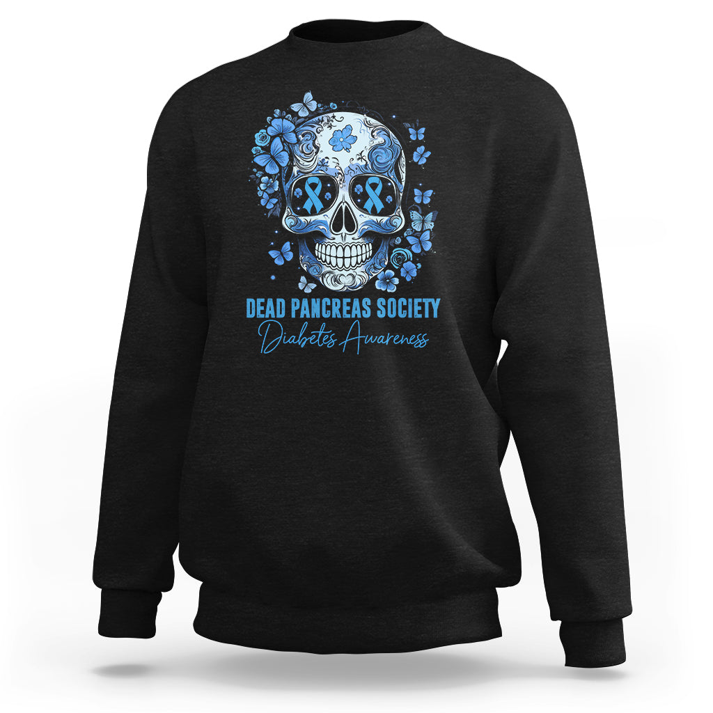 Blue Sugar Skull Dead Pancreas Society Diabetes Awareness Sweatshirt - Wonder Print Shop