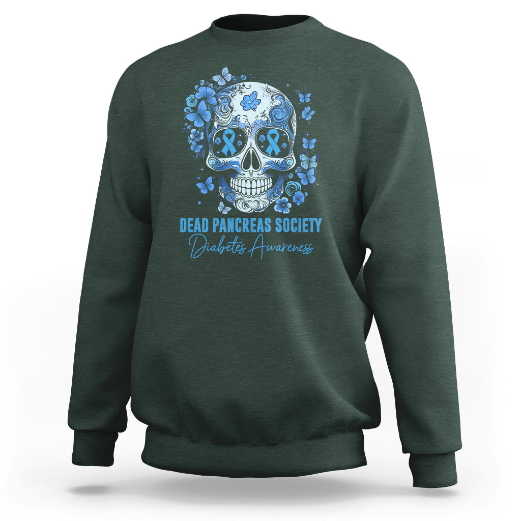 Blue Sugar Skull Dead Pancreas Society Diabetes Awareness Sweatshirt - Wonder Print Shop
