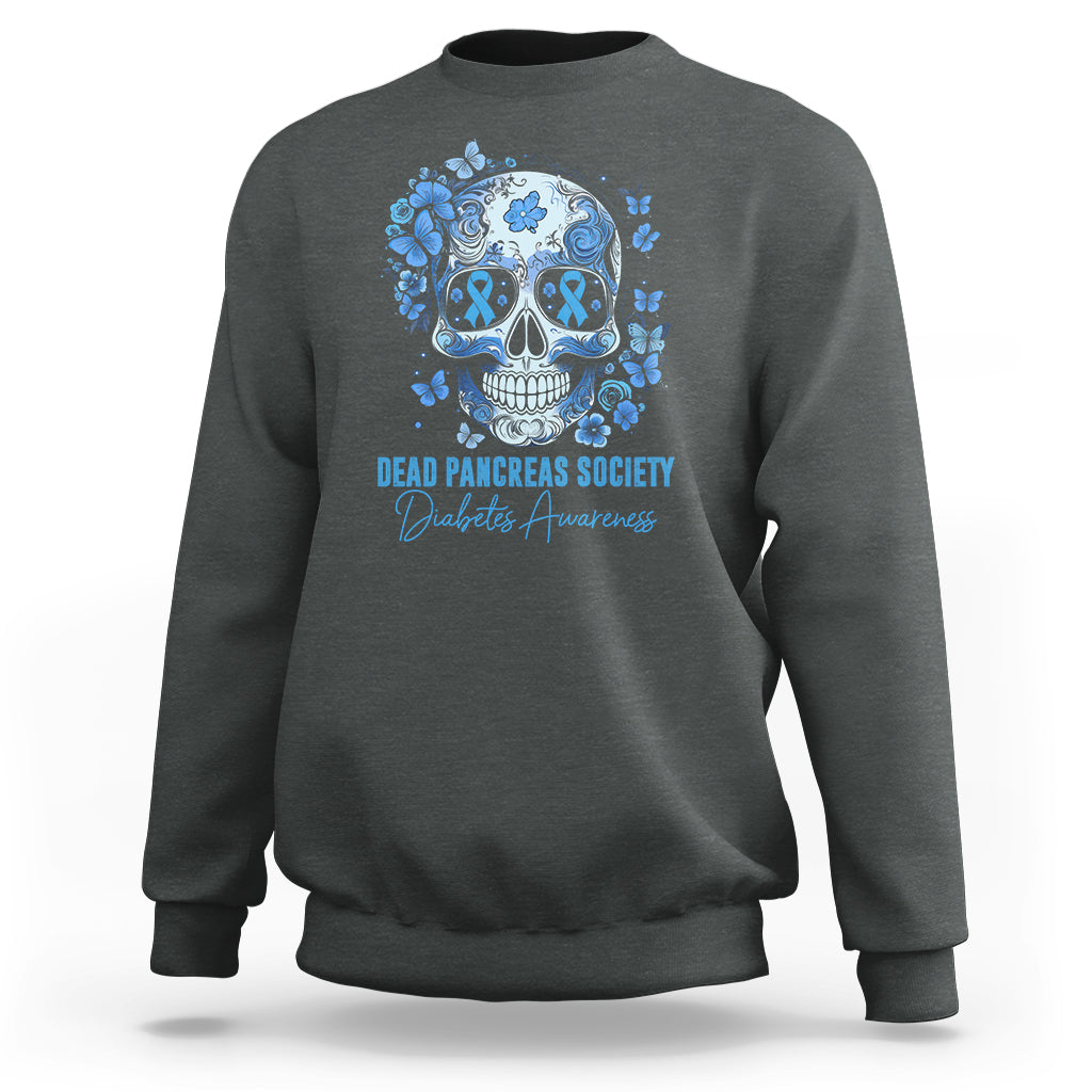 Blue Sugar Skull Dead Pancreas Society Diabetes Awareness Sweatshirt - Wonder Print Shop