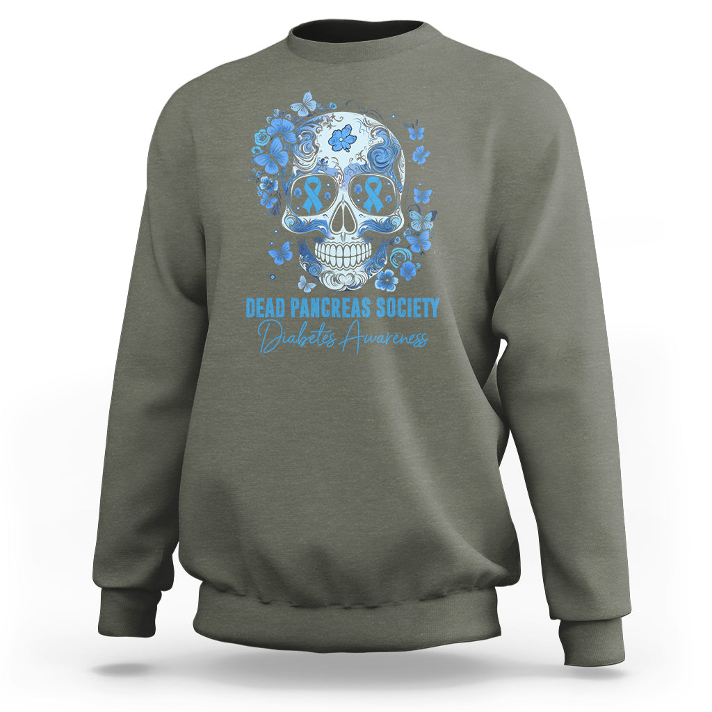 Blue Sugar Skull Dead Pancreas Society Diabetes Awareness Sweatshirt - Wonder Print Shop