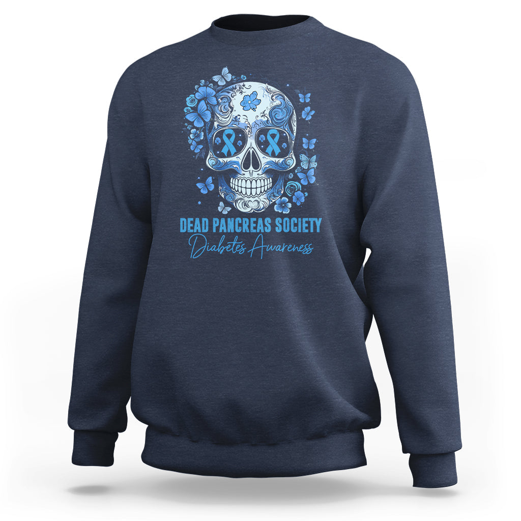 Blue Sugar Skull Dead Pancreas Society Diabetes Awareness Sweatshirt - Wonder Print Shop