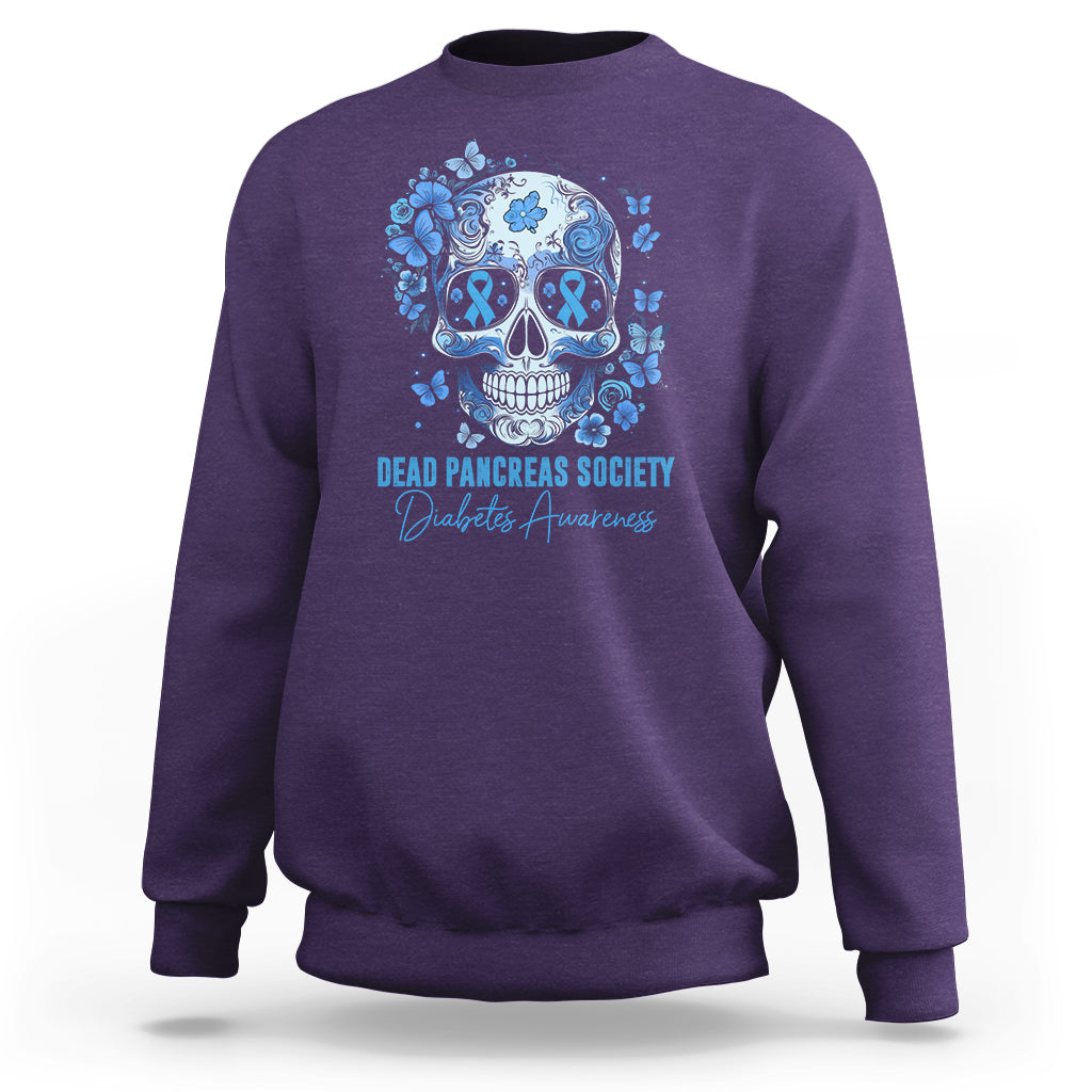 Blue Sugar Skull Dead Pancreas Society Diabetes Awareness Sweatshirt - Wonder Print Shop