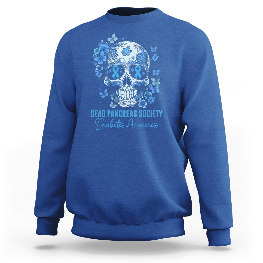 Blue Sugar Skull Dead Pancreas Society Diabetes Awareness Sweatshirt - Wonder Print Shop