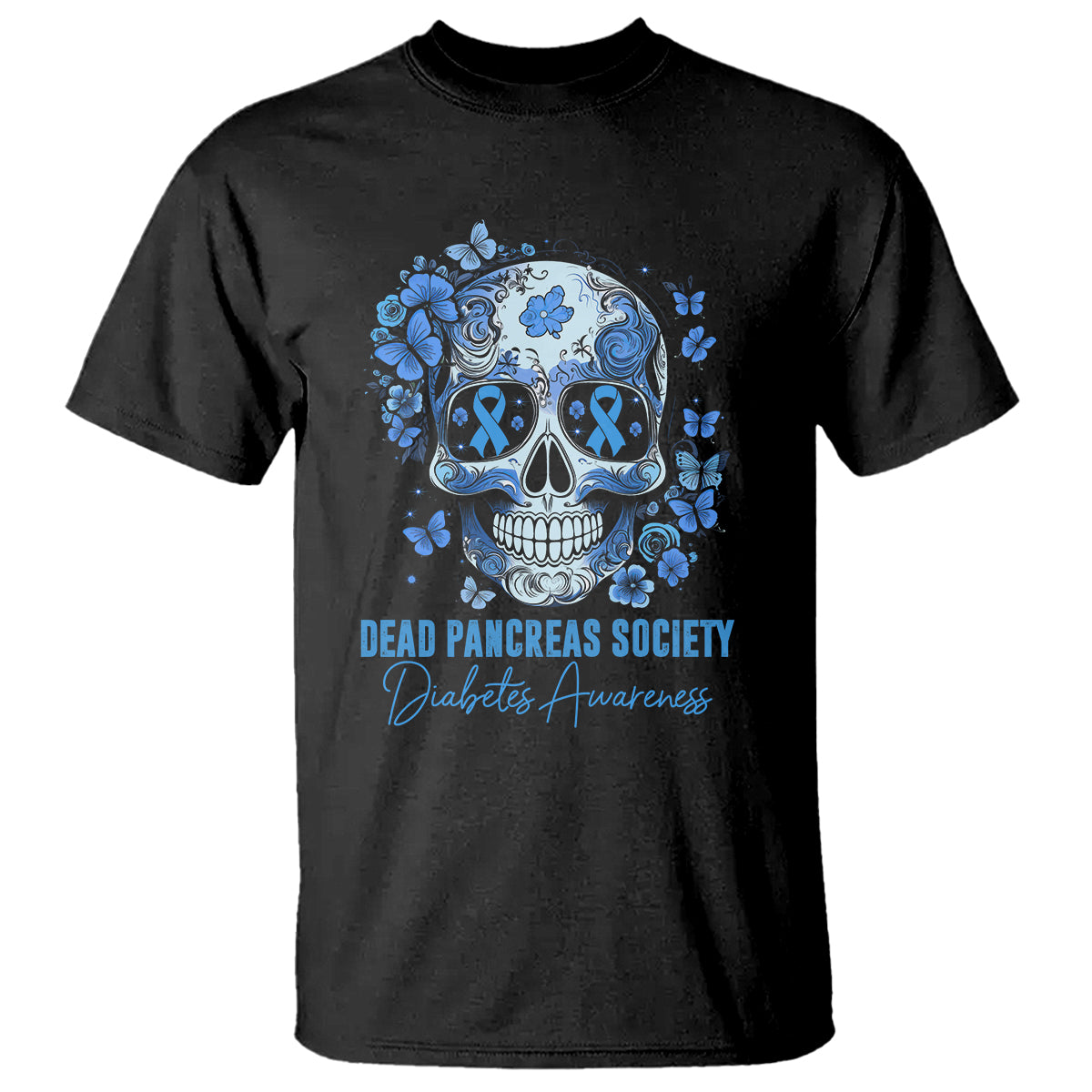 Blue Sugar Skull Dead Pancreas Society Diabetes Awareness T Shirt - Wonder Print Shop