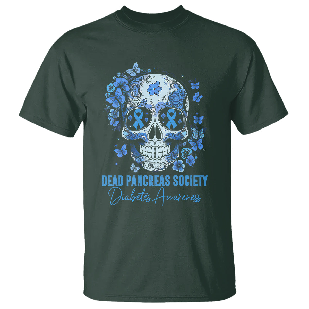 Blue Sugar Skull Dead Pancreas Society Diabetes Awareness T Shirt - Wonder Print Shop