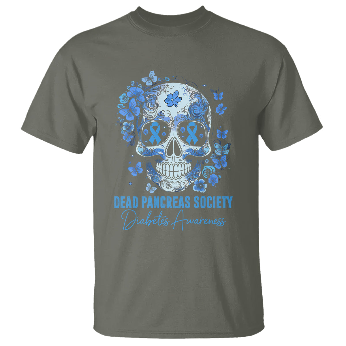 Blue Sugar Skull Dead Pancreas Society Diabetes Awareness T Shirt - Wonder Print Shop