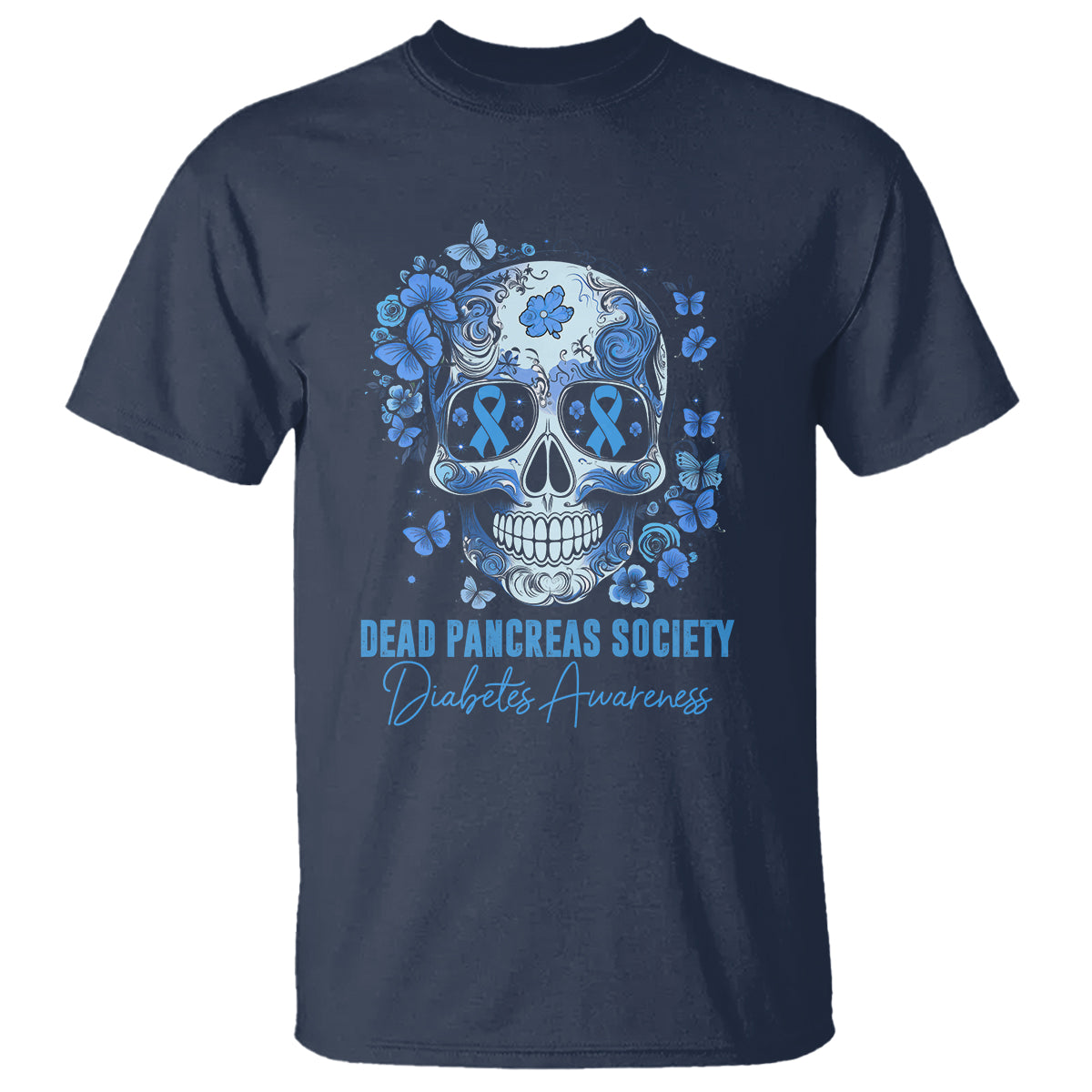 Blue Sugar Skull Dead Pancreas Society Diabetes Awareness T Shirt - Wonder Print Shop