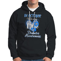 In October We Wear Blue Ribbon Heart Diabetes Awareness Hoodie - Wonder Print Shop