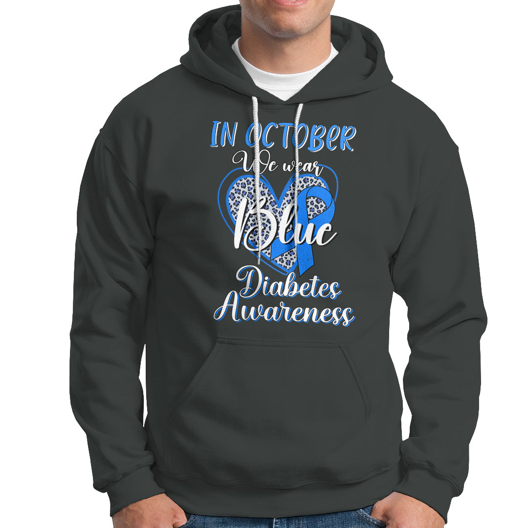 In October We Wear Blue Ribbon Heart Diabetes Awareness Hoodie - Wonder Print Shop
