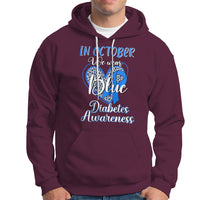 In October We Wear Blue Ribbon Heart Diabetes Awareness Hoodie - Wonder Print Shop