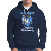 In October We Wear Blue Ribbon Heart Diabetes Awareness Hoodie - Wonder Print Shop