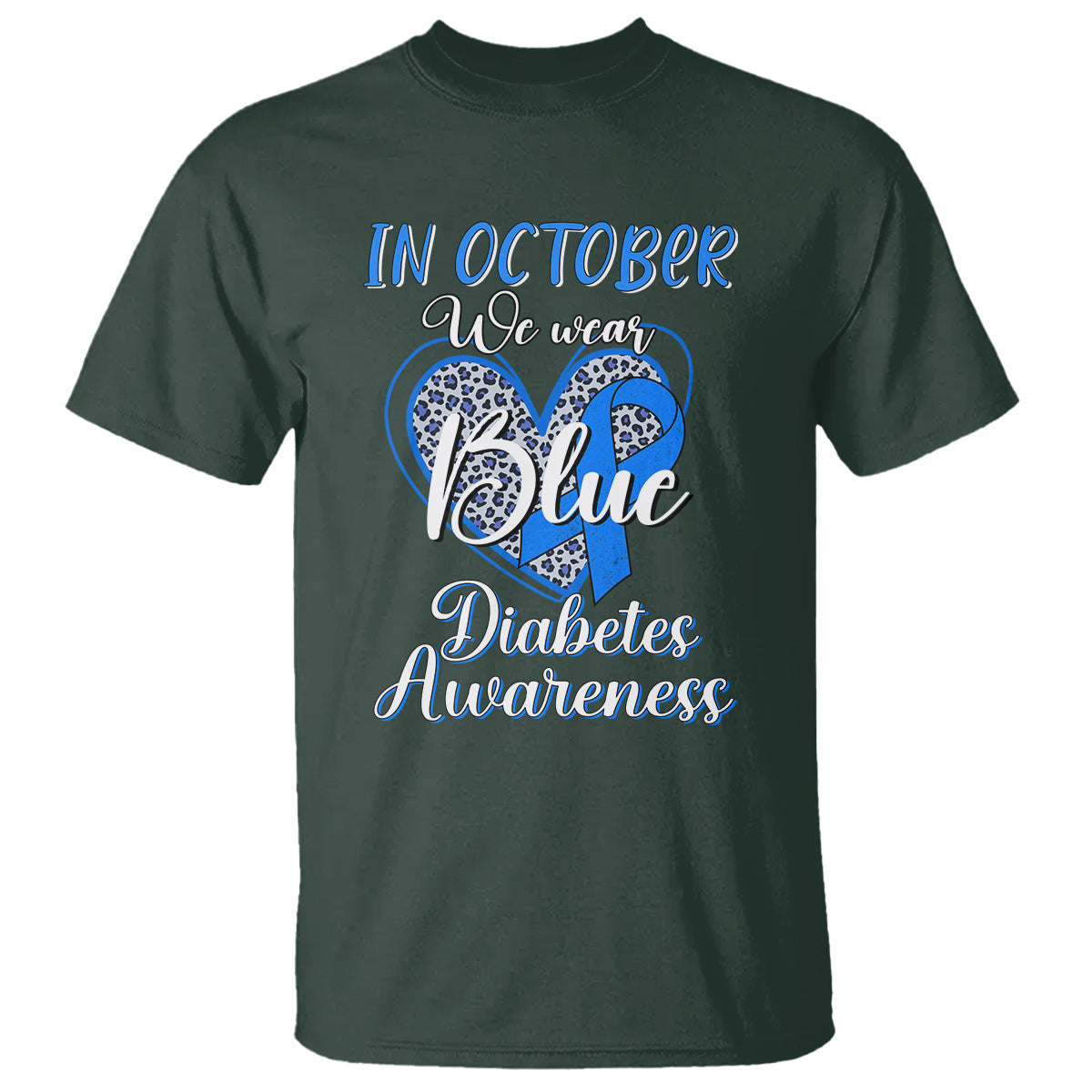 In October We Wear Blue Ribbon Heart Diabetes Awareness T Shirt - Wonder Print Shop