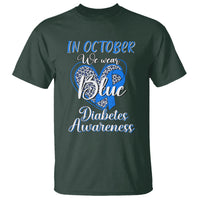 In October We Wear Blue Ribbon Heart Diabetes Awareness T Shirt - Wonder Print Shop