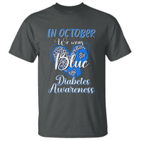 In October We Wear Blue Ribbon Heart Diabetes Awareness T Shirt - Wonder Print Shop