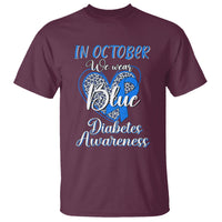 In October We Wear Blue Ribbon Heart Diabetes Awareness T Shirt - Wonder Print Shop