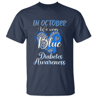 In October We Wear Blue Ribbon Heart Diabetes Awareness T Shirt - Wonder Print Shop