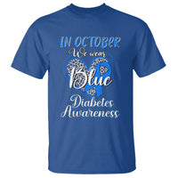In October We Wear Blue Ribbon Heart Diabetes Awareness T Shirt - Wonder Print Shop