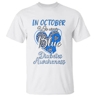 In October We Wear Blue Ribbon Heart Diabetes Awareness T Shirt - Wonder Print Shop