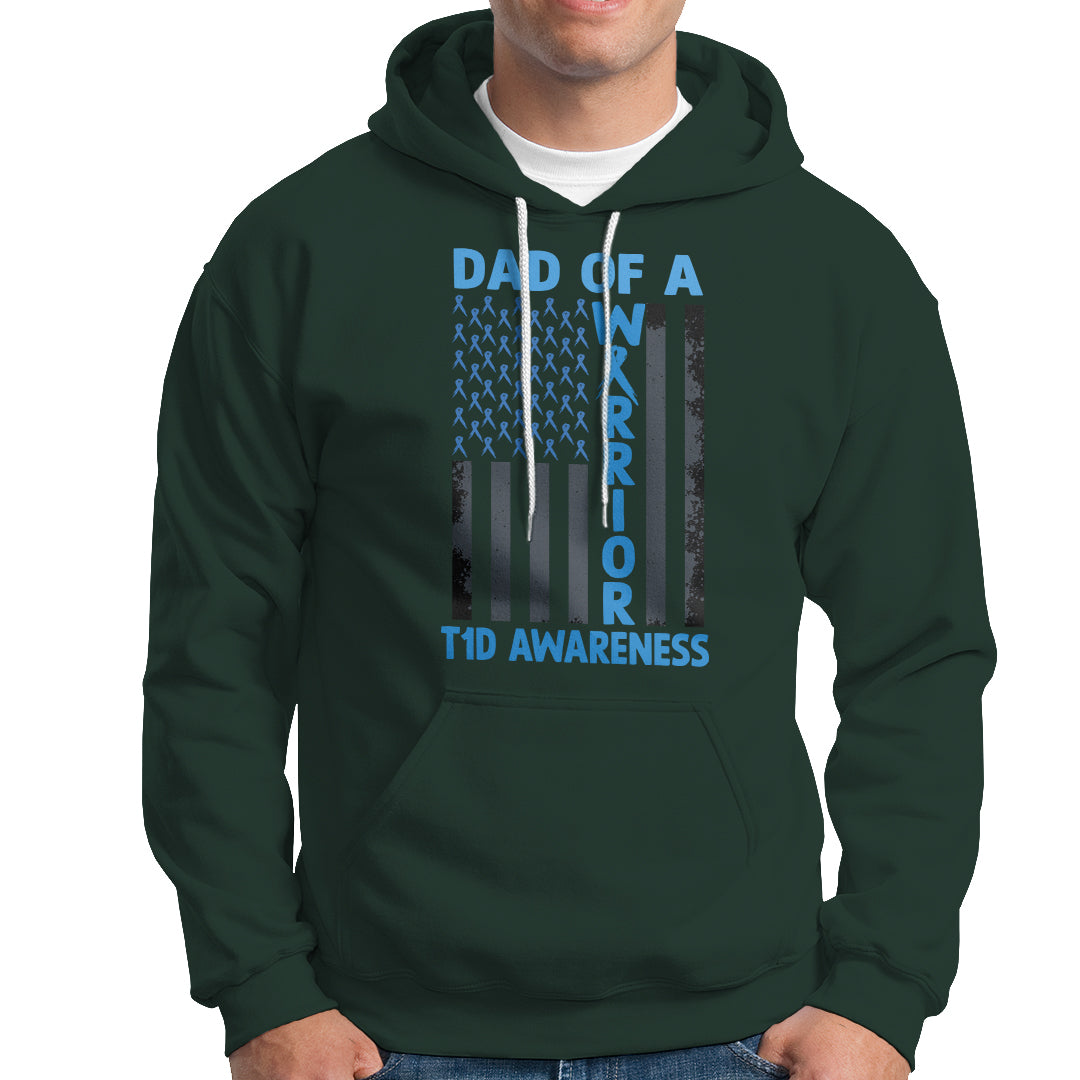 Blue American Flag Dad Of A Warrior T1D Awareness Hoodie - Wonder Print Shop