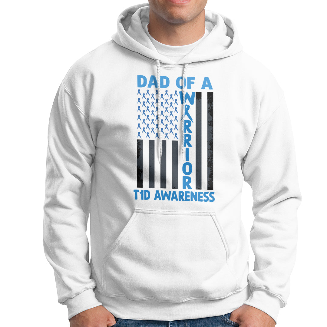 Blue American Flag Dad Of A Warrior T1D Awareness Hoodie - Wonder Print Shop