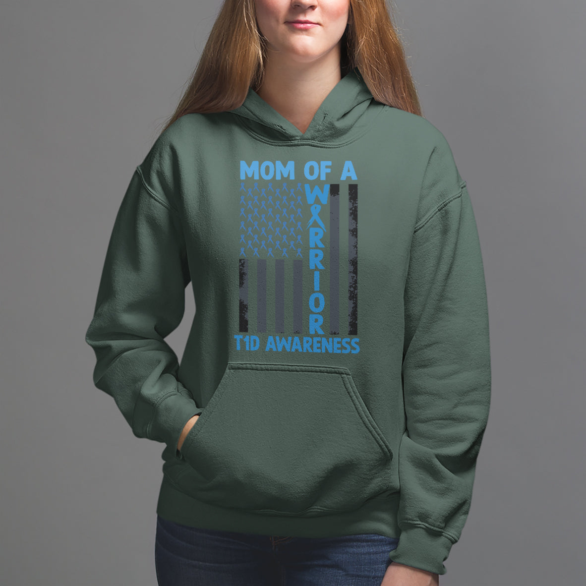 Blue American Flag Mom Of A Warrior T1D Awareness Hoodie - Wonder Print Shop
