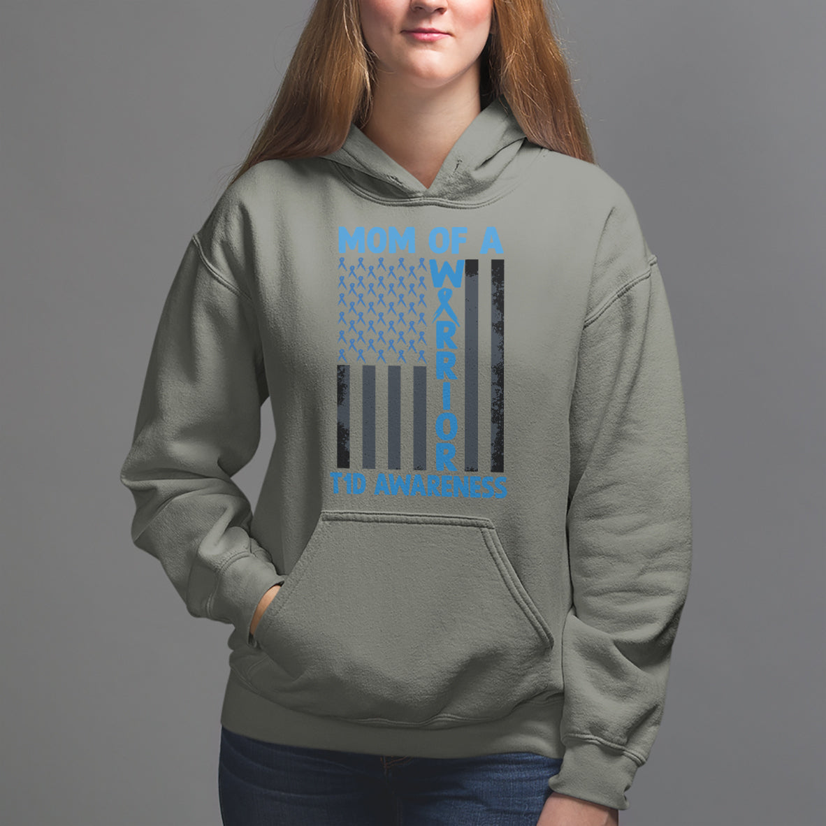 Blue American Flag Mom Of A Warrior T1D Awareness Hoodie - Wonder Print Shop
